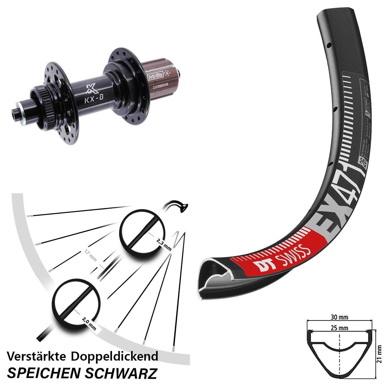 Centerlock Hinterrad 26 Zoll DT Swiss EX471 KX-B 8-12 fach 5x141 Boost