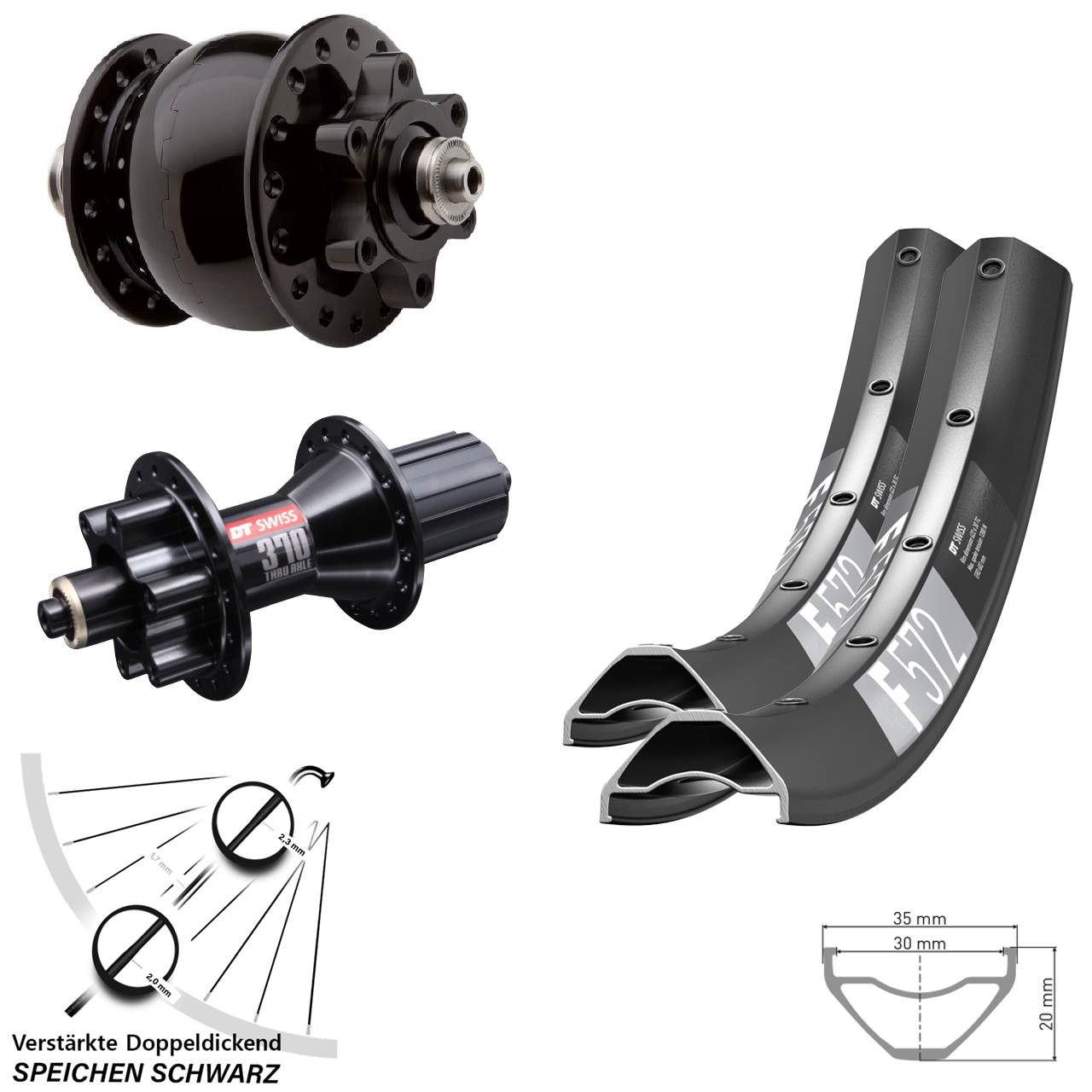 6-Loch Laufradsatz QR 27,5 Zoll DT Swiss F 572 DT Swiss 370 Hybrid SON 28 8-11 fach HG