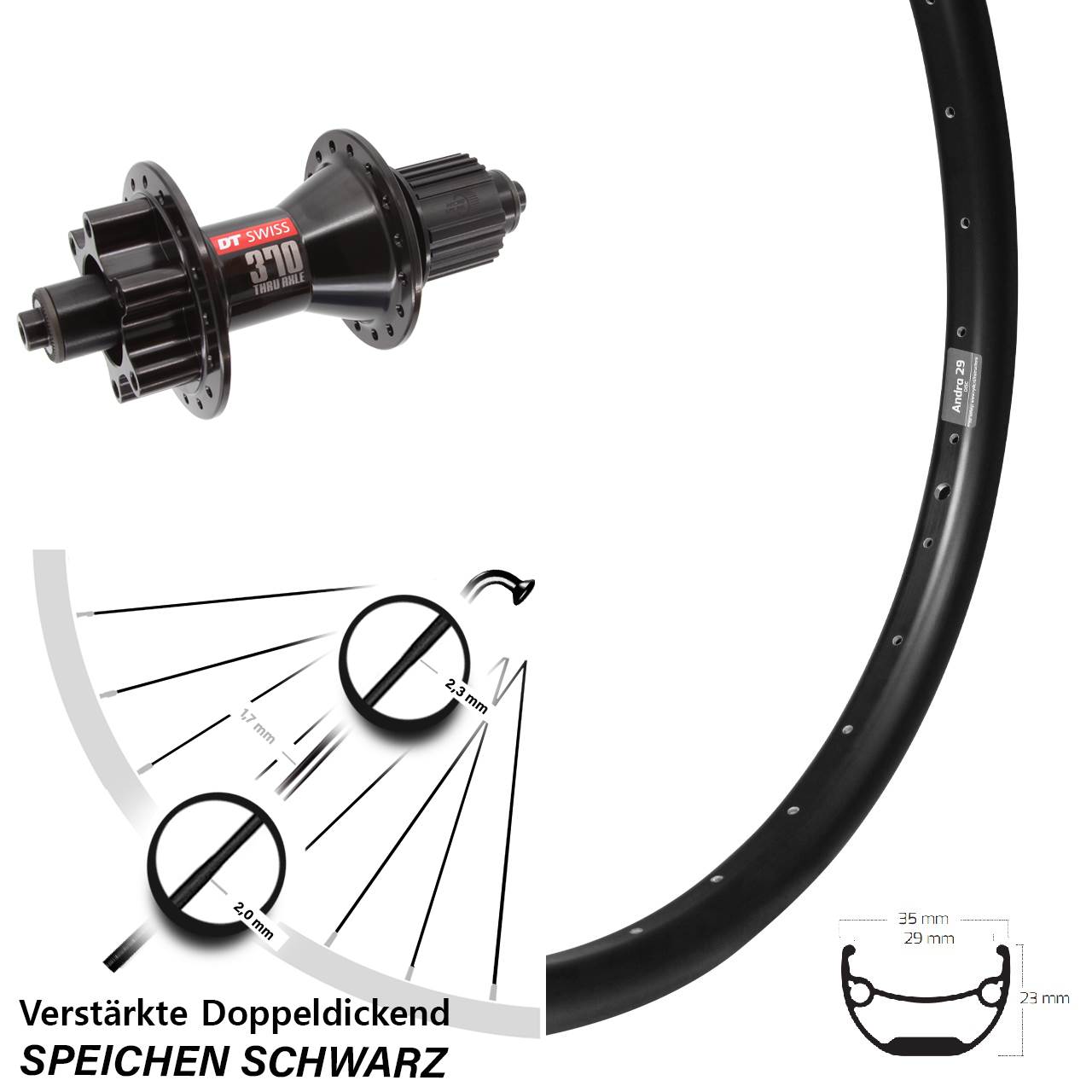 Disc Laufrad QR 20 Zoll Ryde Andra 29 DT Swiss 370 Shimano Micro Spline