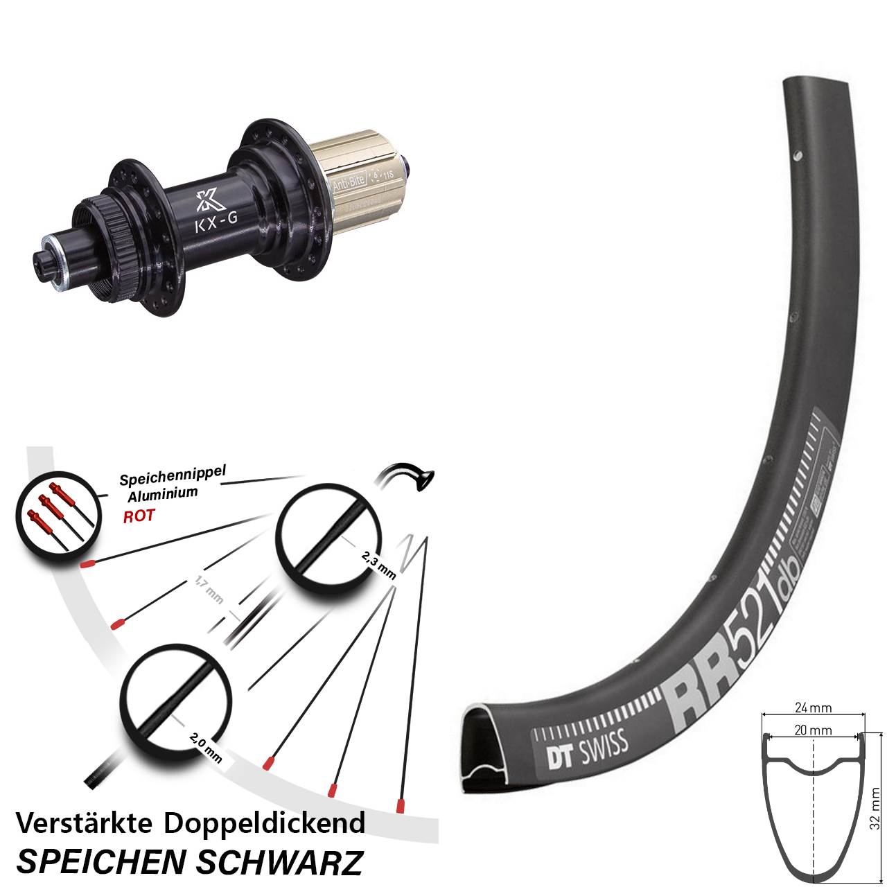 Hinterrad Centerlock QR 28 Zoll DT Swiss RR521 KX-G 8-12 fach HG