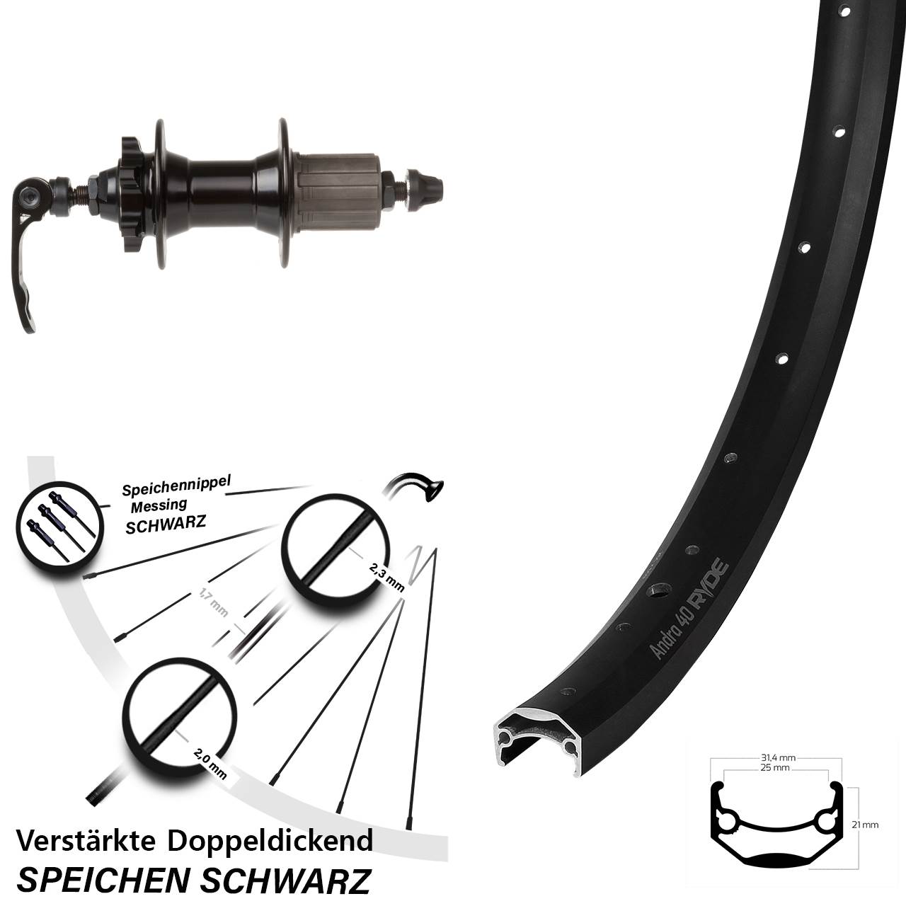 Ryde Andra 40 Novatec 20 Zoll 6-Loch Hinterrad für Schnellspanner 8-11 fach HG
