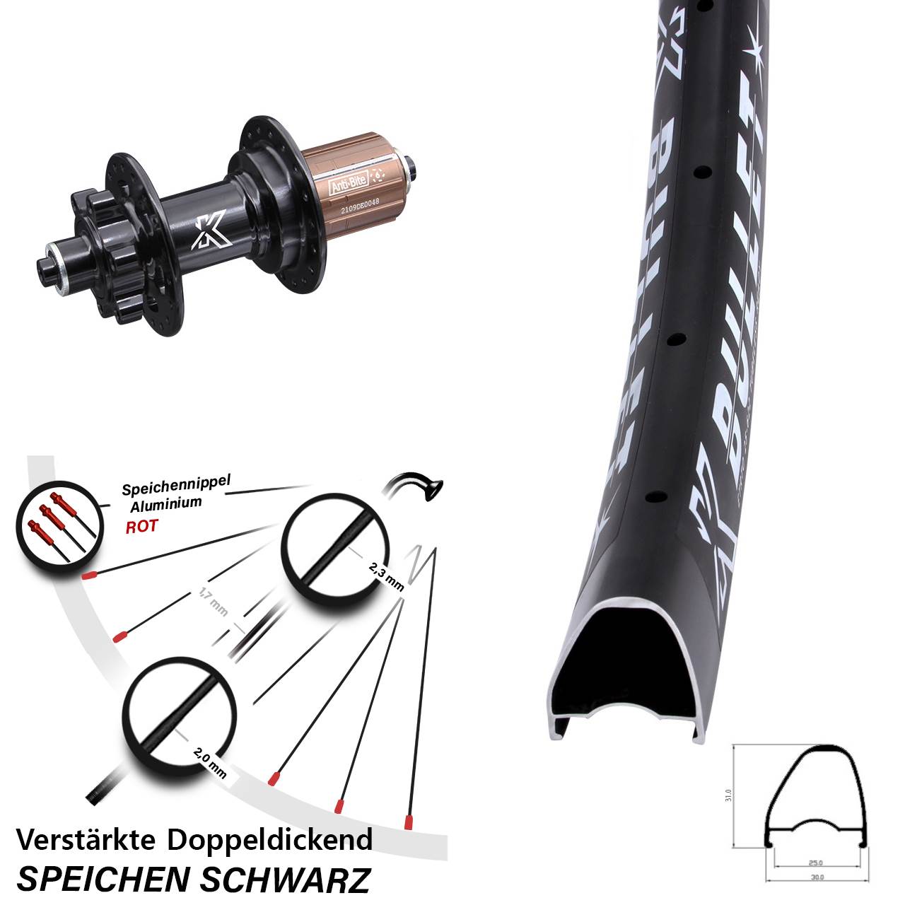 Hinterrad 6-Loch 29 Zoll KX-M Bullet OS 8-12 fach für Schnellspanner