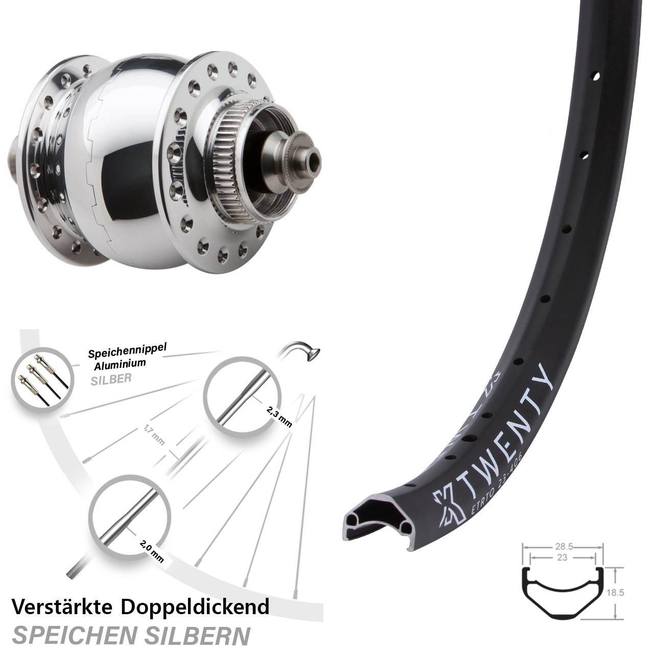 Disc Nabendynamovorderrad 20 Zoll KX Twenty SON delux für Schnellspanner