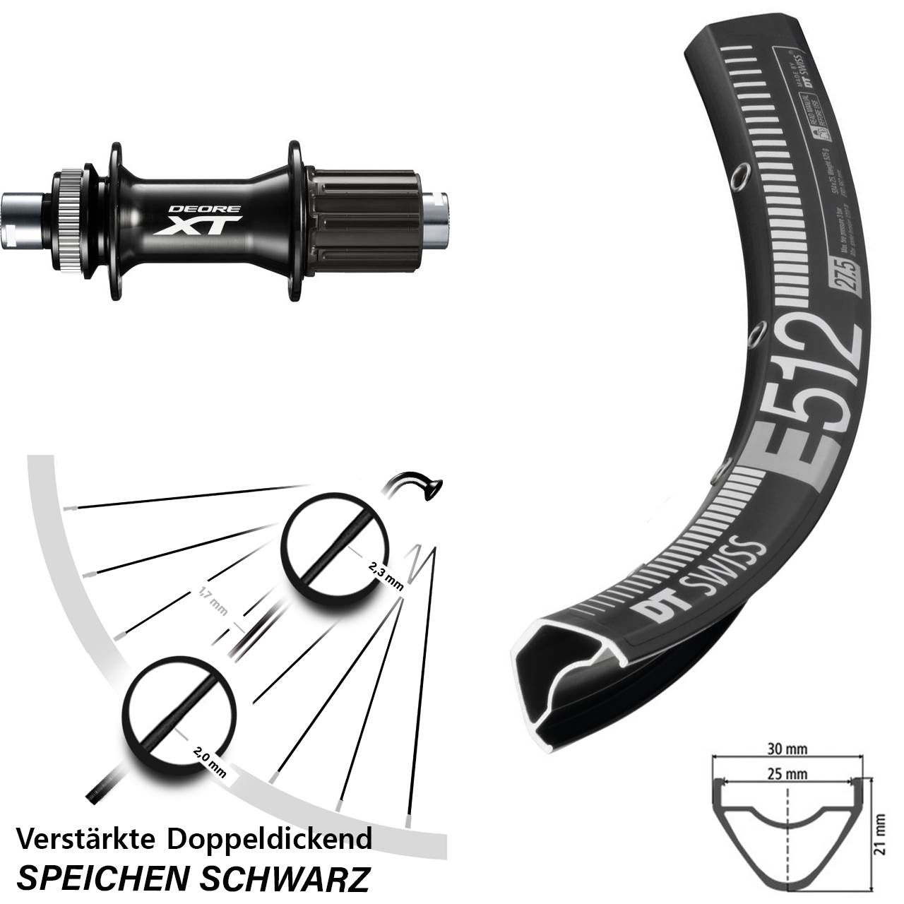 27,5 Zoll DT Swiss E512 Shimano XT FH-M8010-B Disc Hinterrad 12x148 Boost 8-11 fach HG
