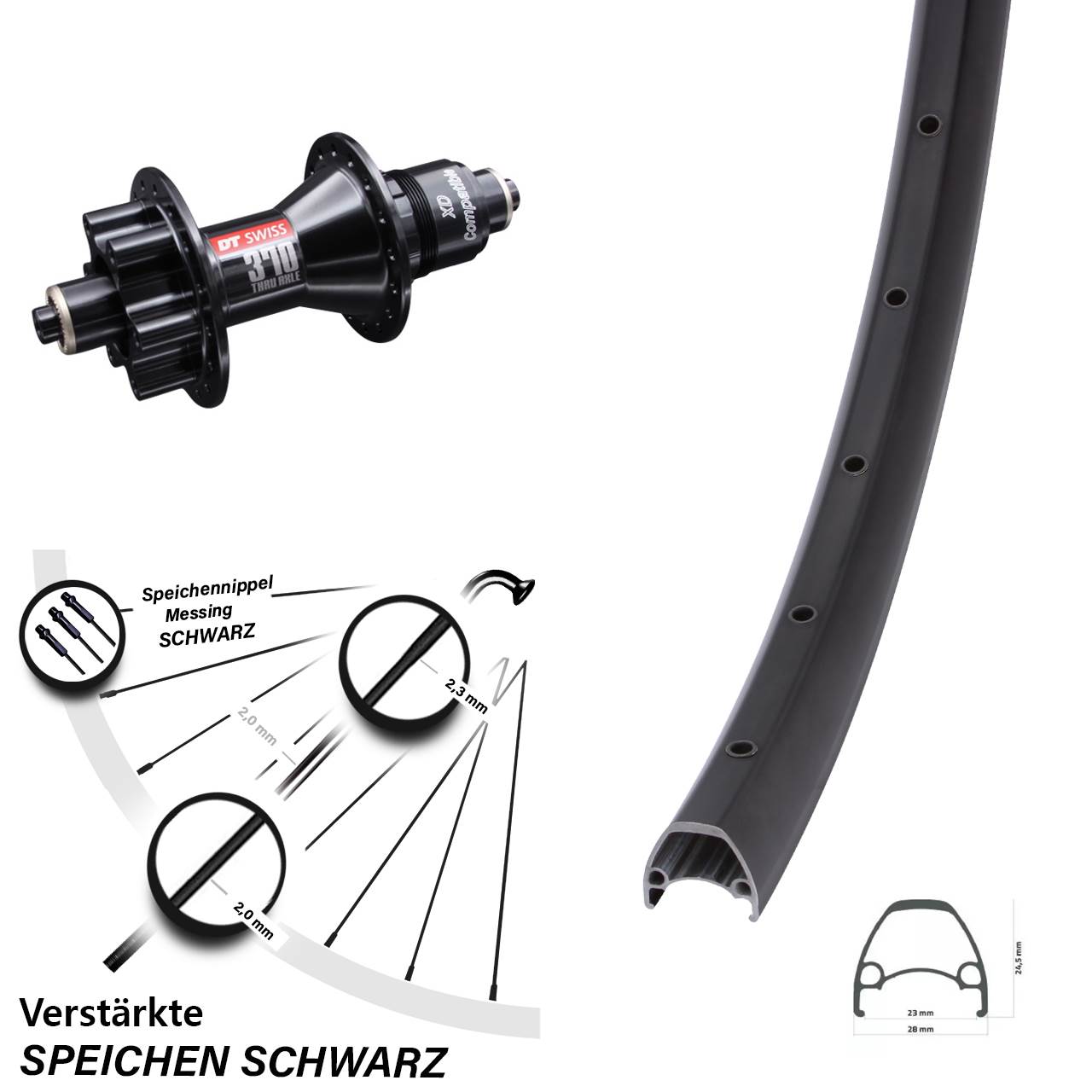 29 Zoll Ambrosio Sport DT Swiss 370 6-Loch Hinterrad QR XD 11-12 fach