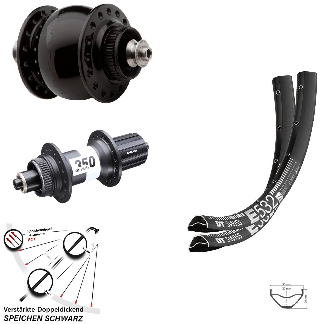Laufrad-Satz für Schnellspanner 29 Zoll DT Swiss E 532-350 SON delux 8-11 fach