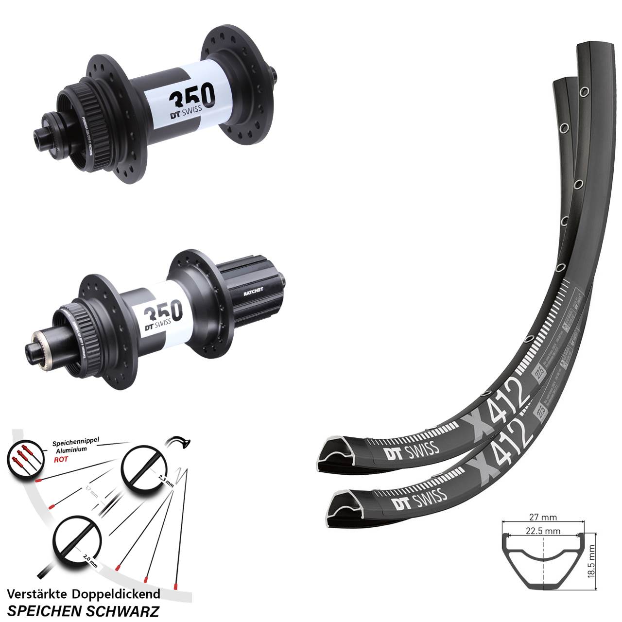 29 Zoll Laufrad-Satz QR DT Swiss X412-350 Ratchet 36 8-11 fach HG