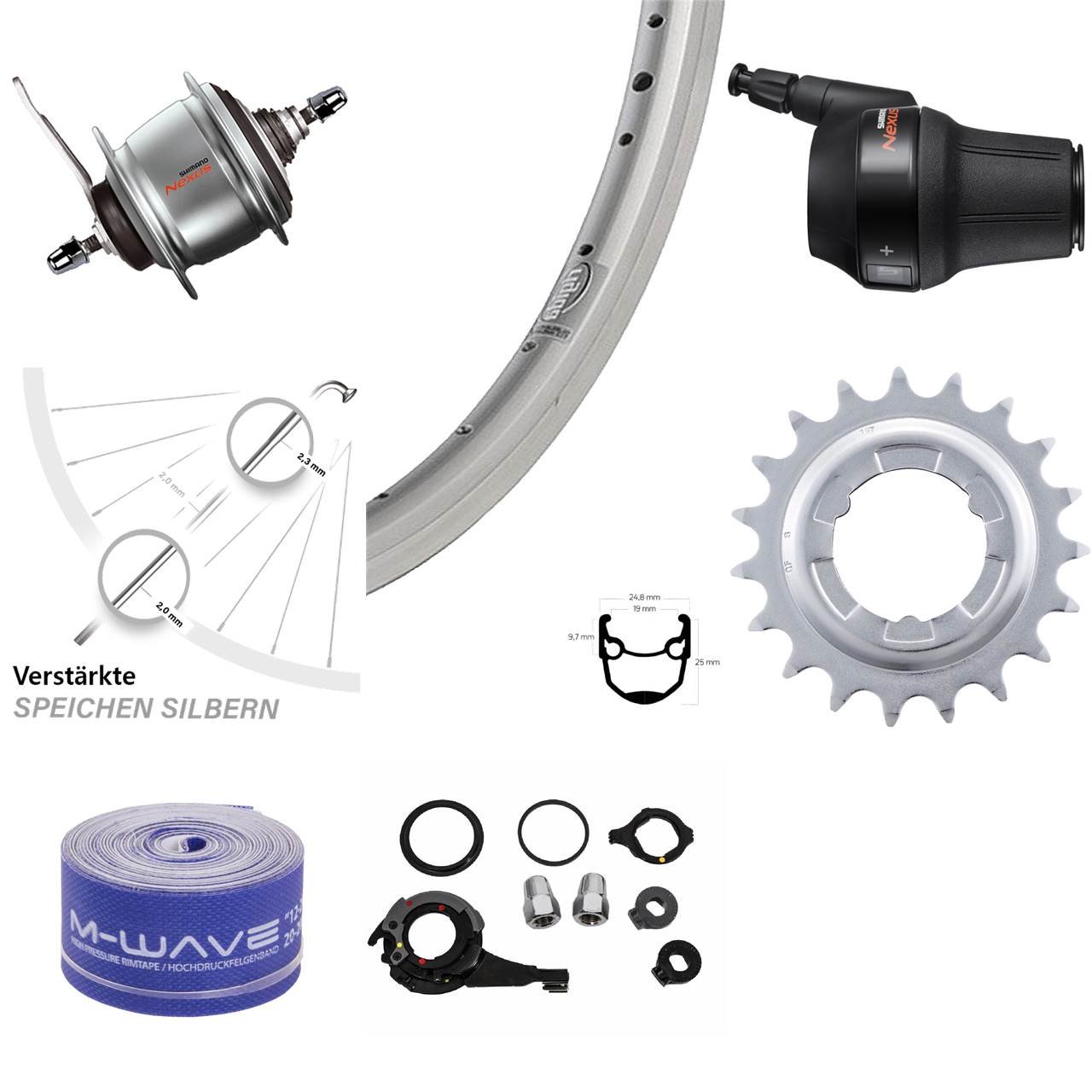 28 Zoll Ryde Andra 10 Hinterrad Shimano SG-C6001-8C Nexus 8 Gang Rücktritt silbern