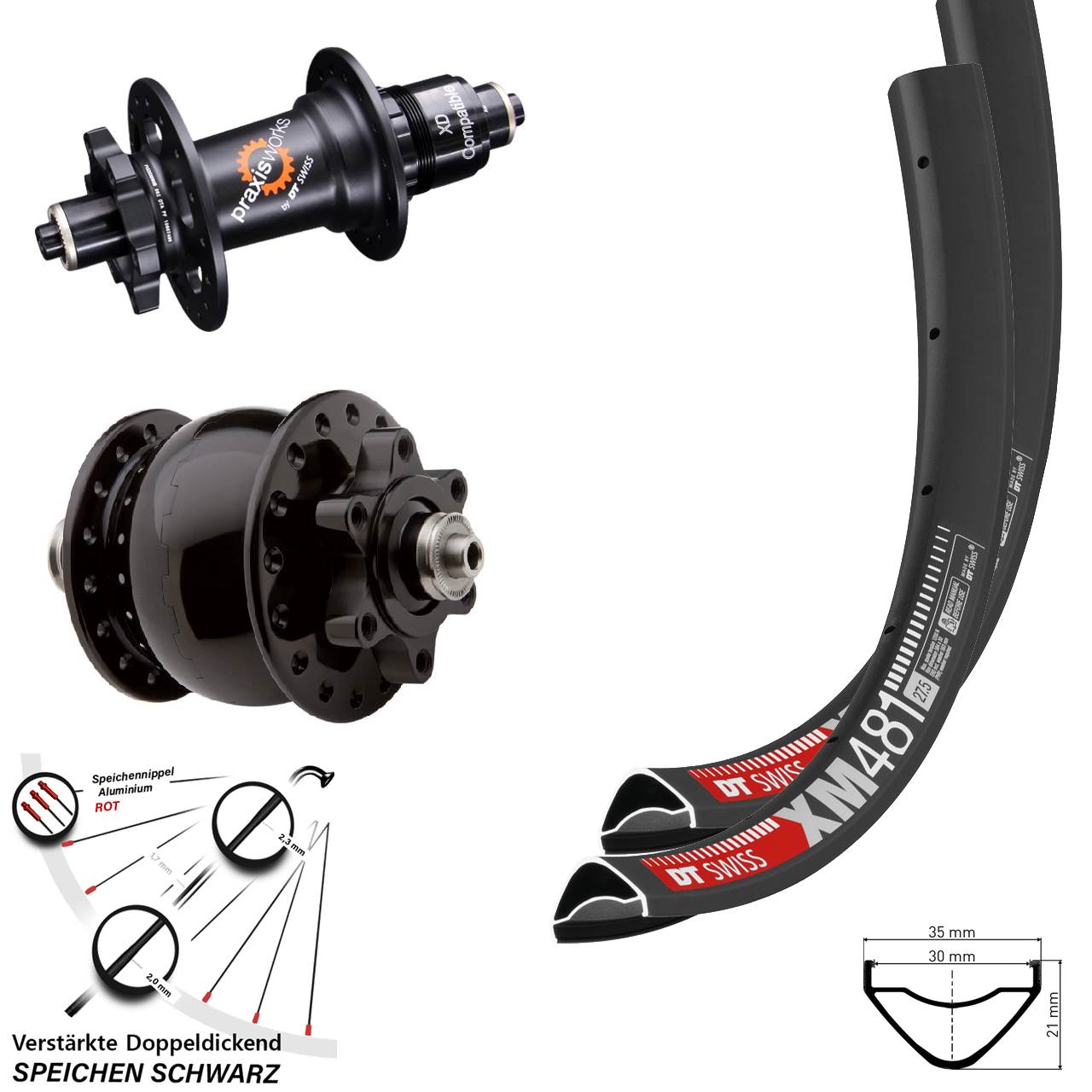 DT Swiss XM 481-350 SON 28 27,5 Zoll Disc Laufrad-Satz QR SRAM XD