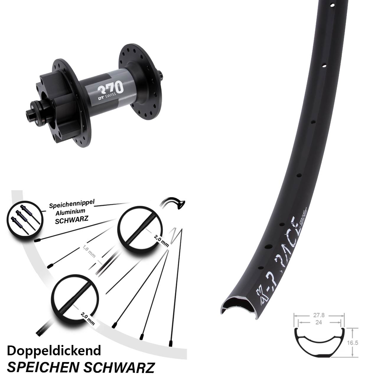 28-29 Zoll KX-R Race DT Swiss 370 Disc Vorderrad für Schnellspanner