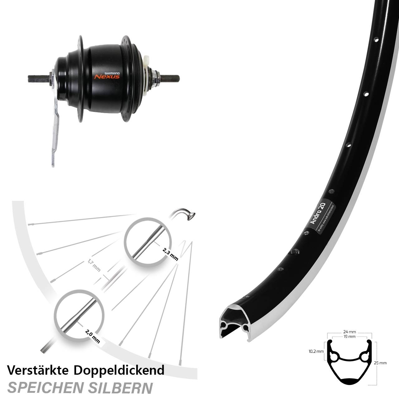 28 Zoll Hinterrad Ryde Andra 20 Shimano Nexus 8 Gang Rücktrittbremse